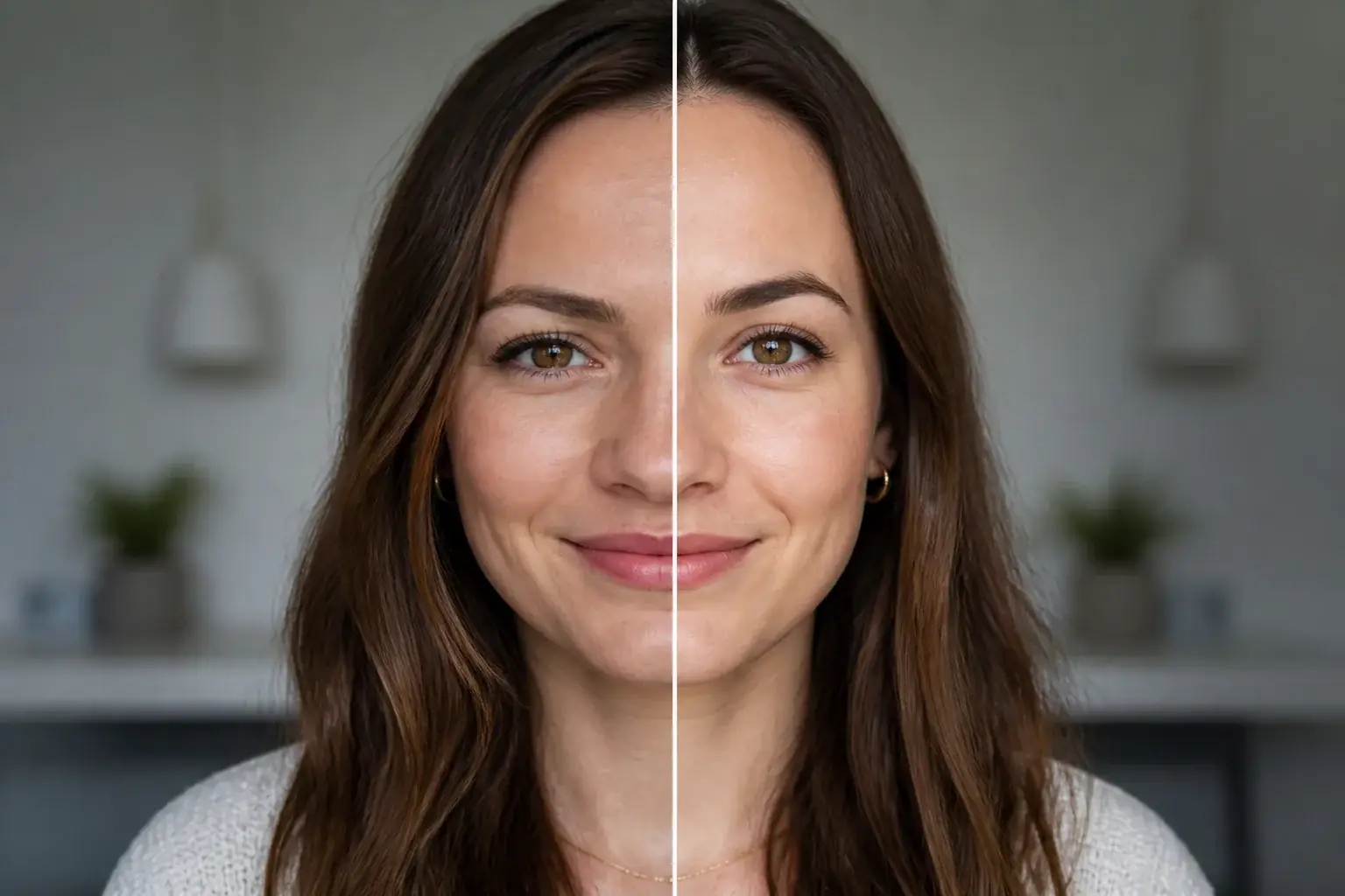 Another example of wide-angle facial distortion repaired