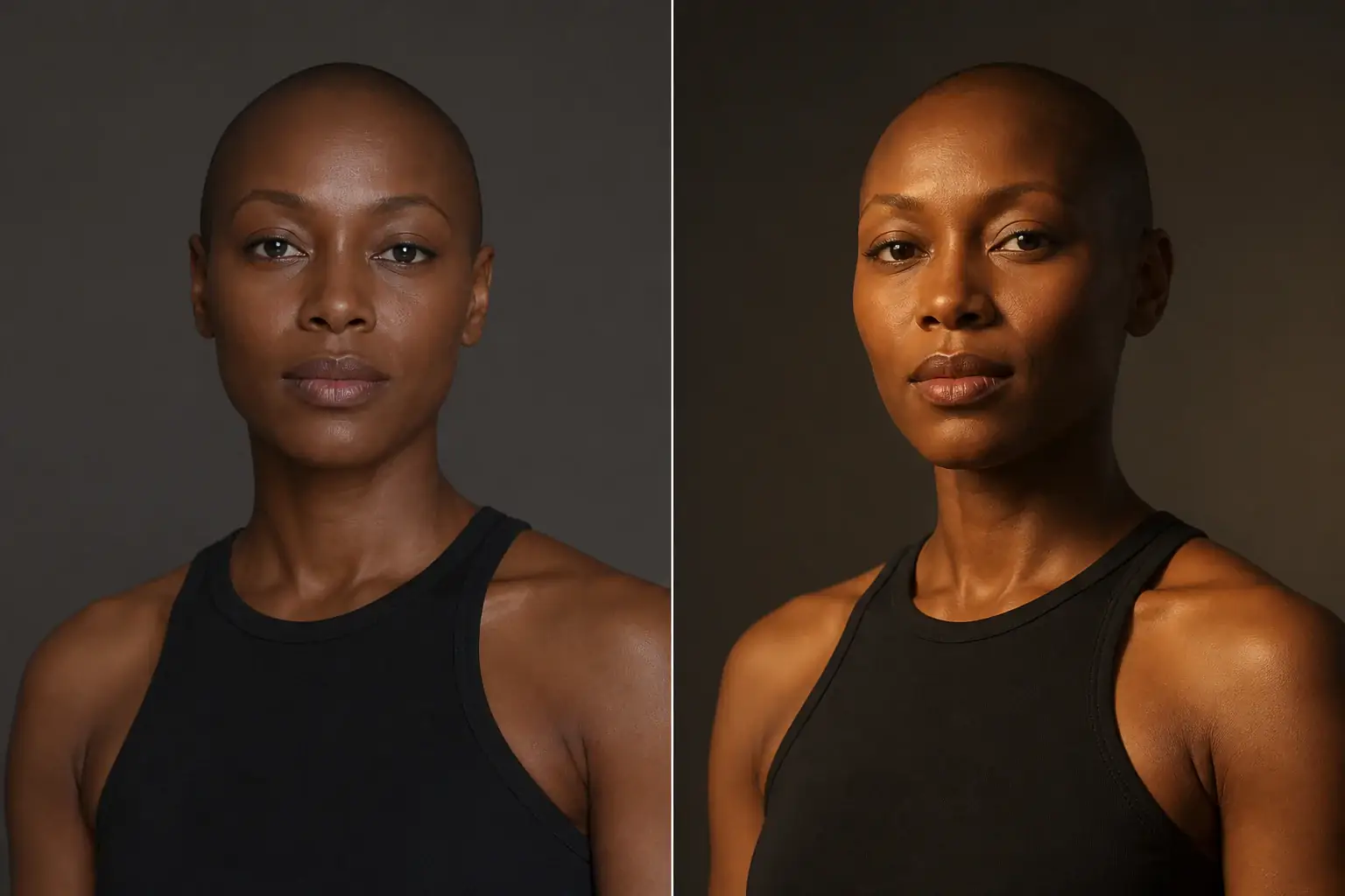 Side-by-side example of cool light changed into warm directional light