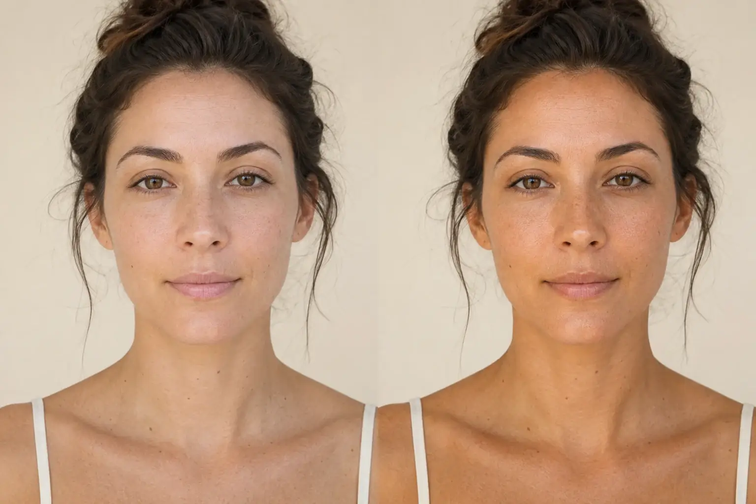 Side-by-side example of a natural warm tan added