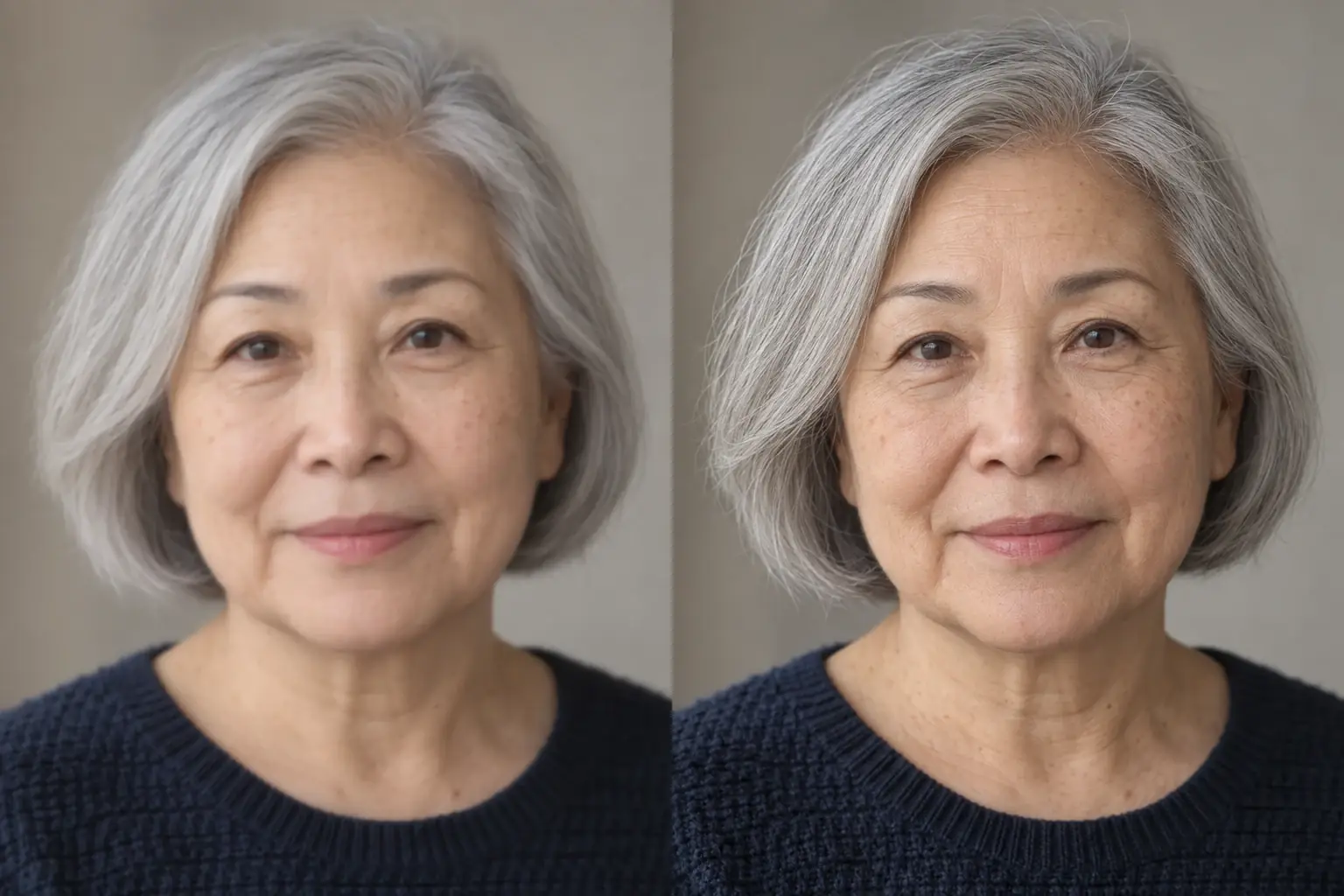 Side-by-side example of natural skin detail restored